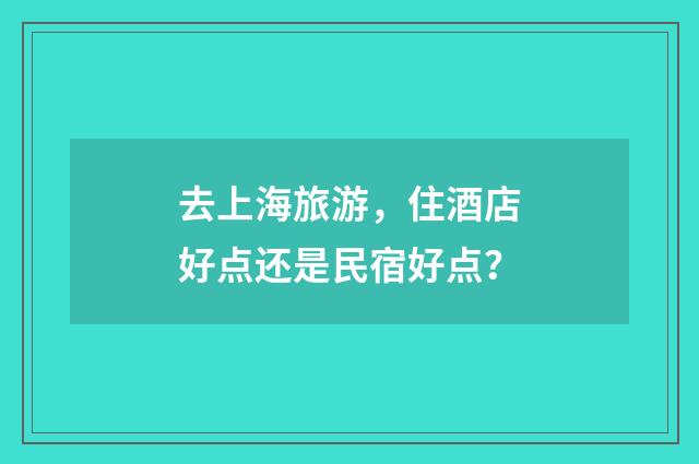 去上海旅游,住酒店好点还是民宿好点?