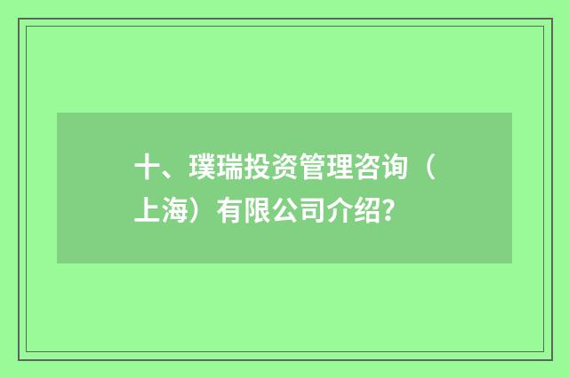 十、璞瑞投资管理咨询(上海)有限公司介绍?