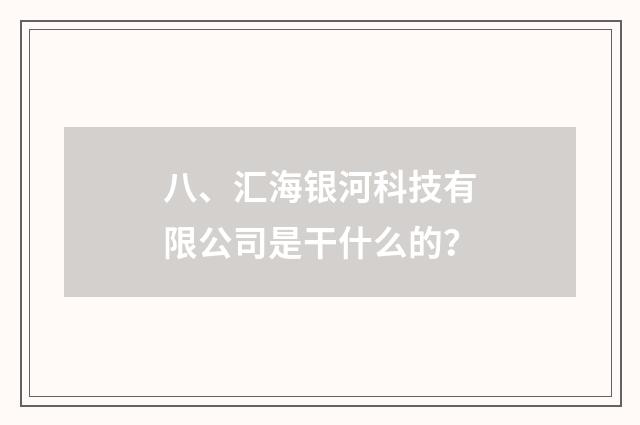 八、汇海银河科技有限公司是干什么的？