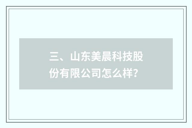 三、山东美晨科技股份有限公司怎么样？