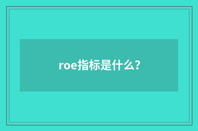 roe指标是什么?