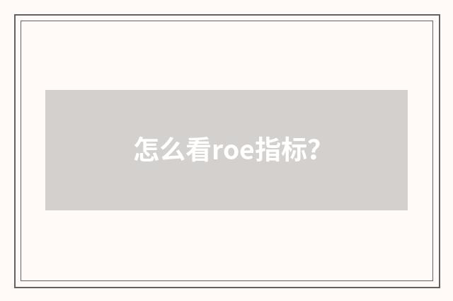 怎么看roe指标?