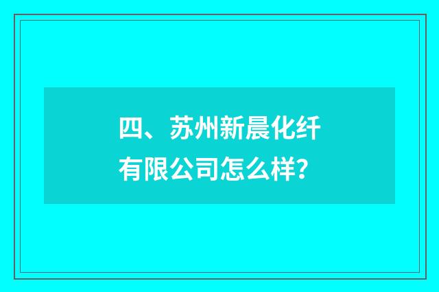 四、苏州新晨化纤有限公司怎么样?
