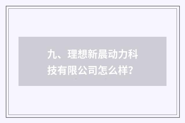 九、理想新晨动力科技有限公司怎么样?