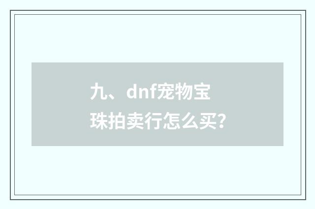 九、dnf宠物宝珠拍卖行怎么买?