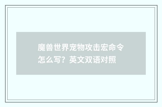 魔兽世界宠物攻击宏命令怎么写?英文双语对照