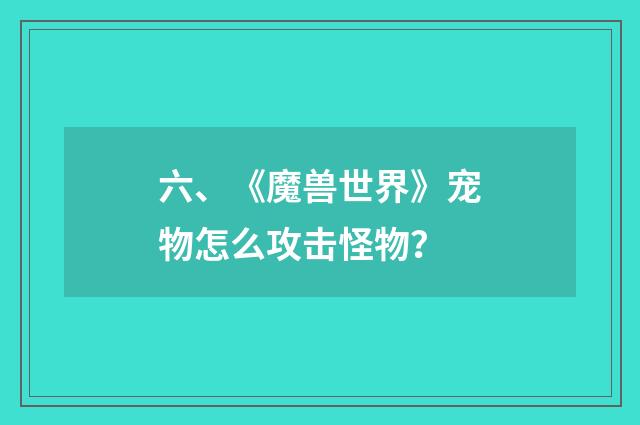 六、《魔兽世界》宠物怎么攻击怪物?