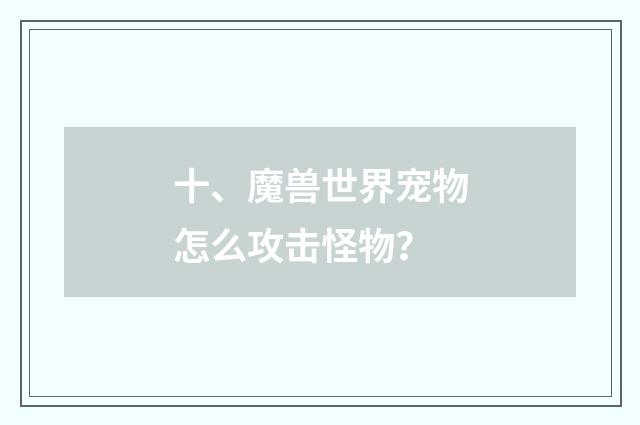 十、魔兽世界宠物怎么攻击怪物?