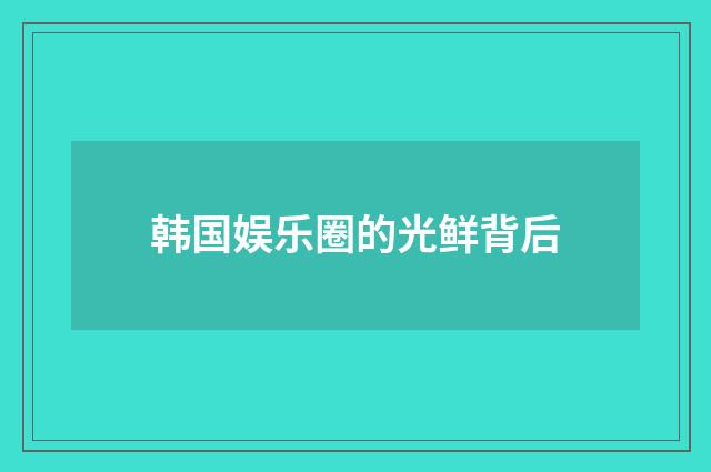 韩国娱乐圈的光鲜背后