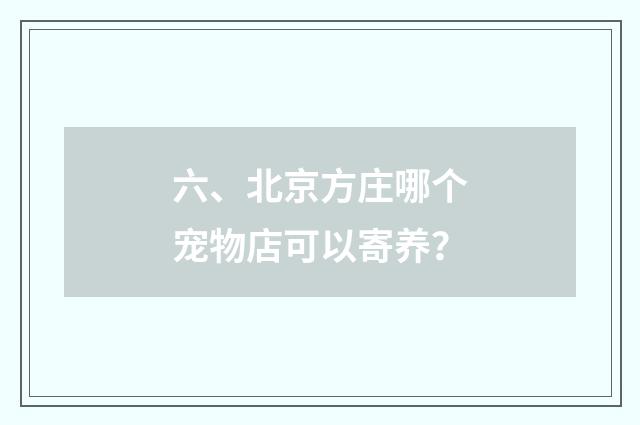 六、北京方庄哪个宠物店可以寄养？
