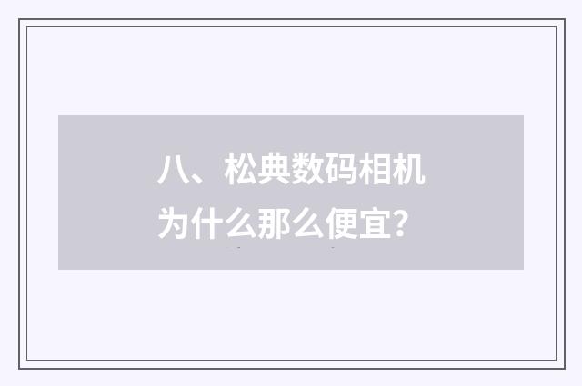 八、松典数码相机为什么那么便宜?