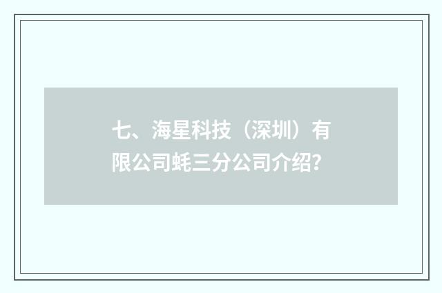 七、海星科技（深圳）有限公司蚝三分公司介绍？