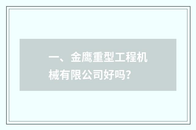 一、金鹰重型工程机械有限公司好吗？