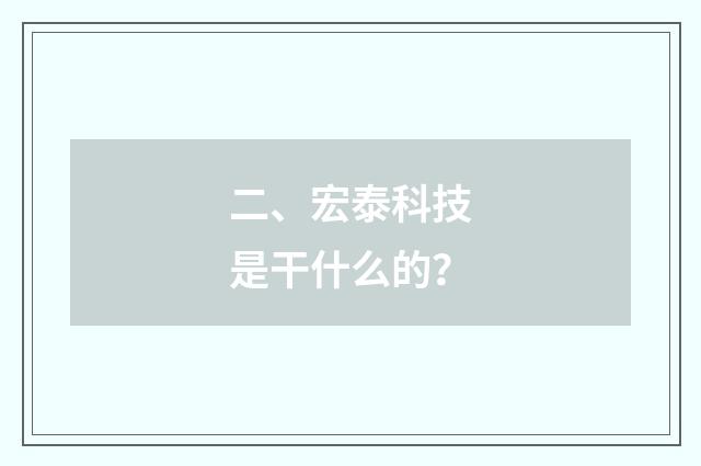 二、宏泰科技是干什么的?