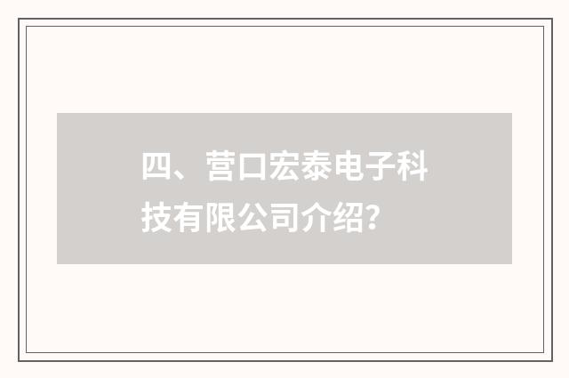 四、营口宏泰电子科技有限公司介绍？