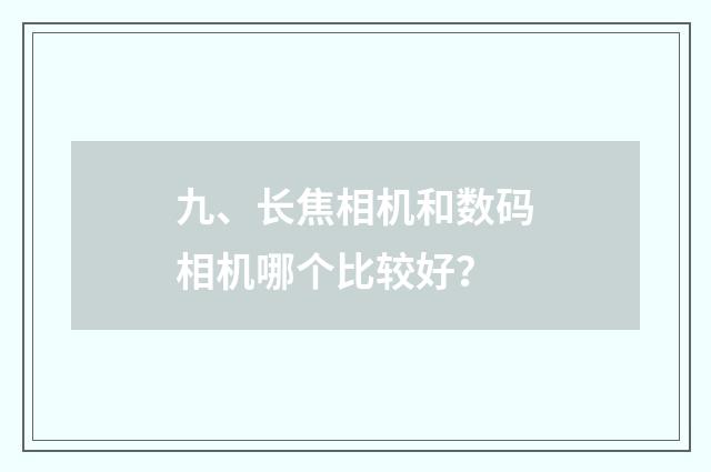 九、长焦相机和数码相机哪个比较好?