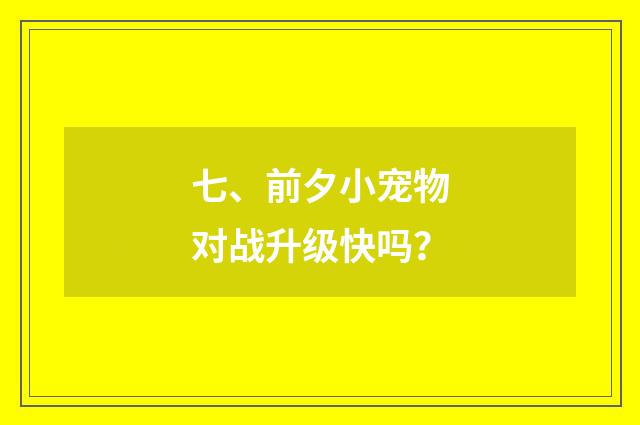 七、前夕小宠物对战升级快吗？
