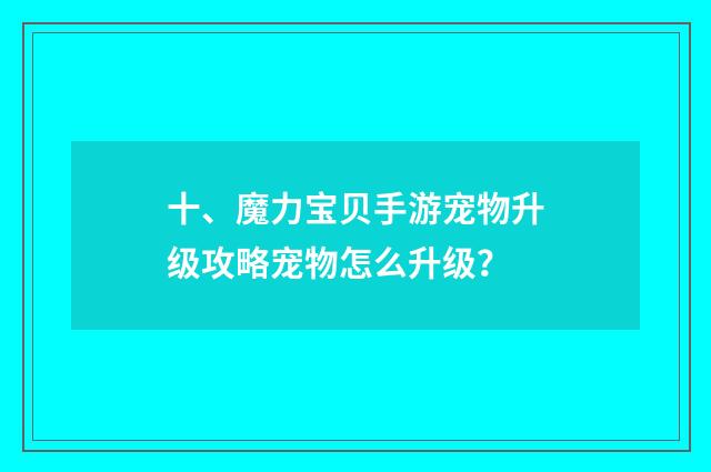 十、魔力宝贝手游宠物升级攻略宠物怎么升级？