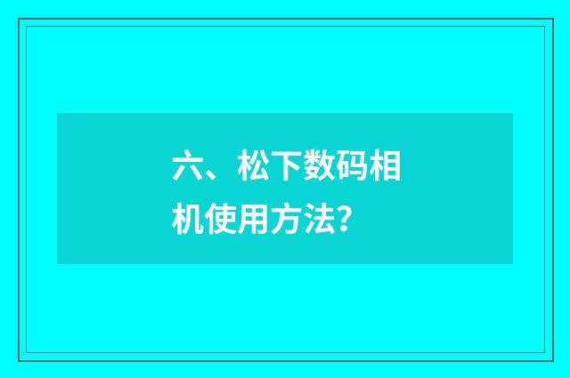 六、松下数码相机使用方法?