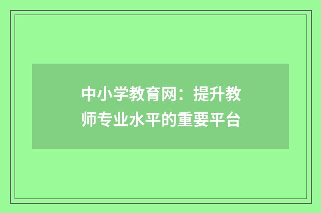 中小学教育网:提升教师专业水平的重要平台