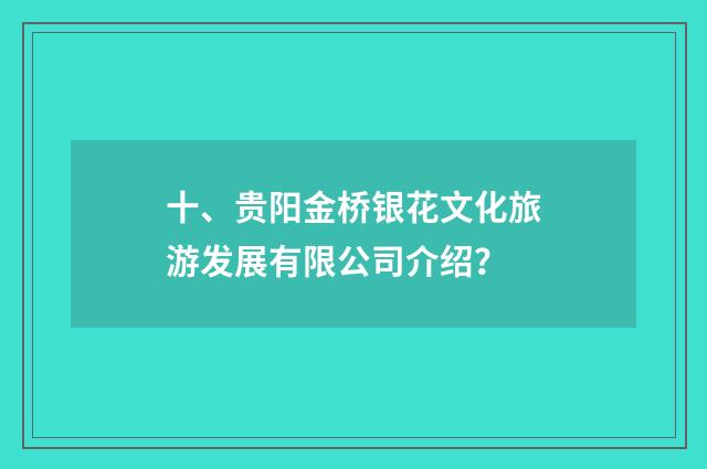 十、贵阳金桥银花文化旅游发展有限公司介绍？