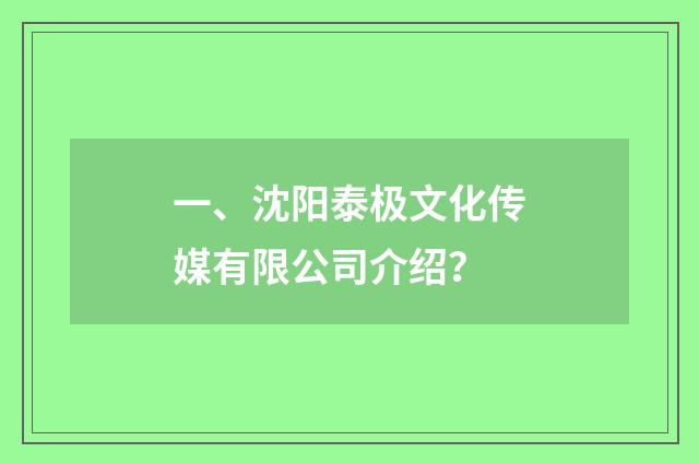 一、沈阳泰极文化传媒有限公司介绍?