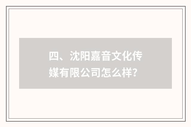四、沈阳嘉音文化传媒有限公司怎么样？