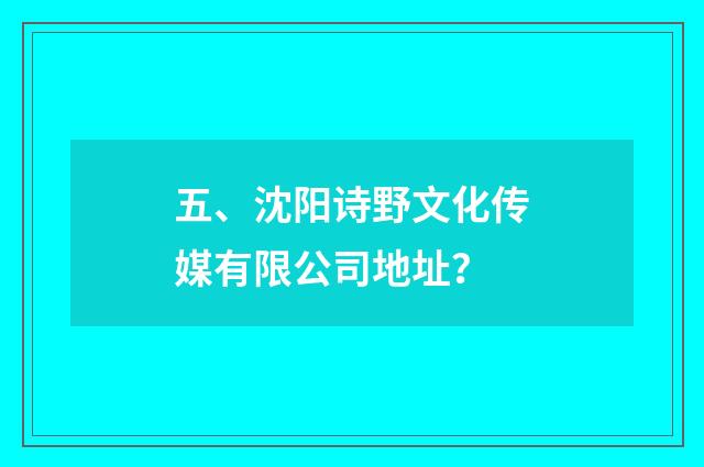 五、沈阳诗野文化传媒有限公司地址?