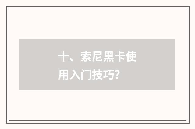 十、索尼黑卡使用入门技巧？