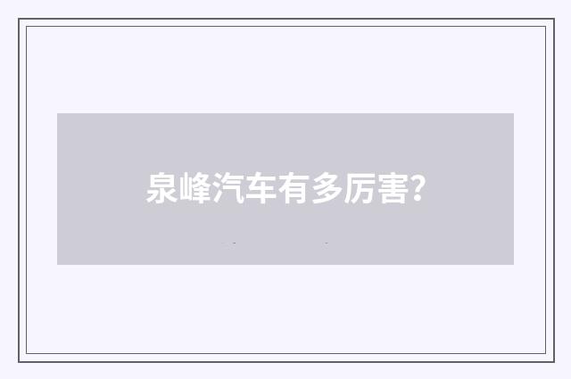 泉峰汽车有多厉害？
