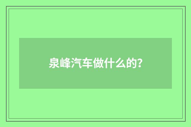 泉峰汽车做什么的？
