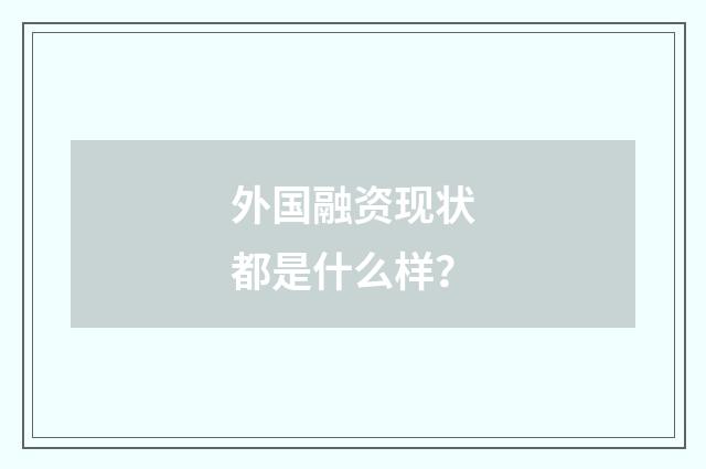 外国融资现状都是什么样?