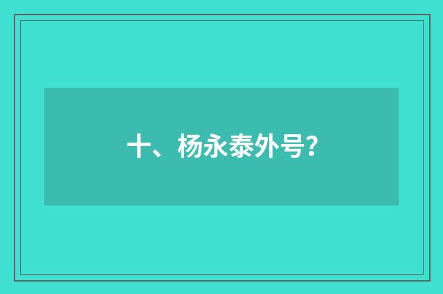 十、杨永泰外号?