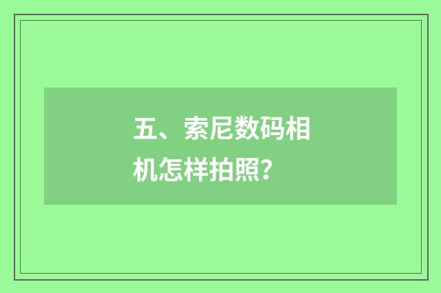 五、索尼数码相机怎样拍照?