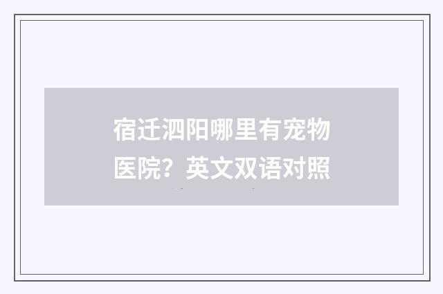 宿迁泗阳哪里有宠物医院?英文双语对照