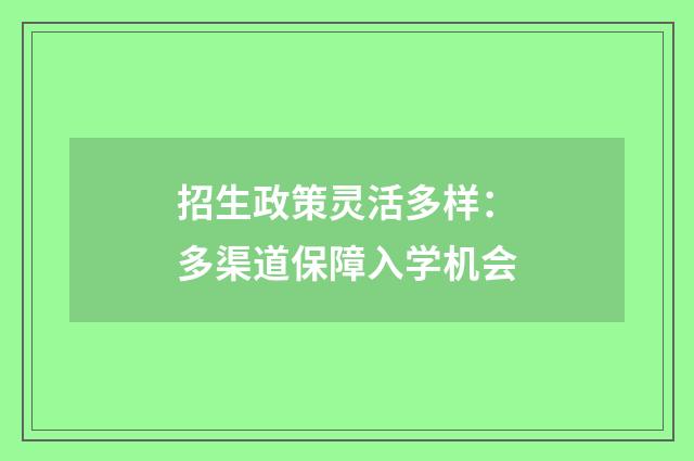 招生政策灵活多样：多渠道保障入学机会