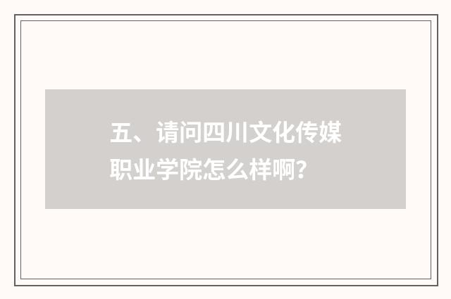 五、请问四川文化传媒职业学院怎么样啊？