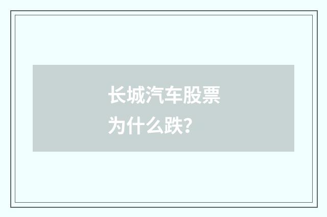 长城汽车股票为什么跌?