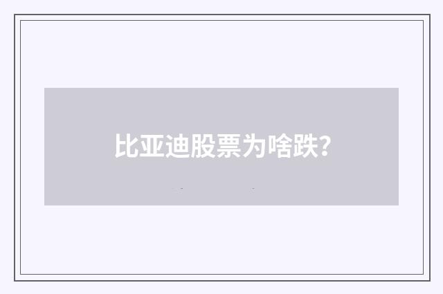 比亚迪股票为啥跌?