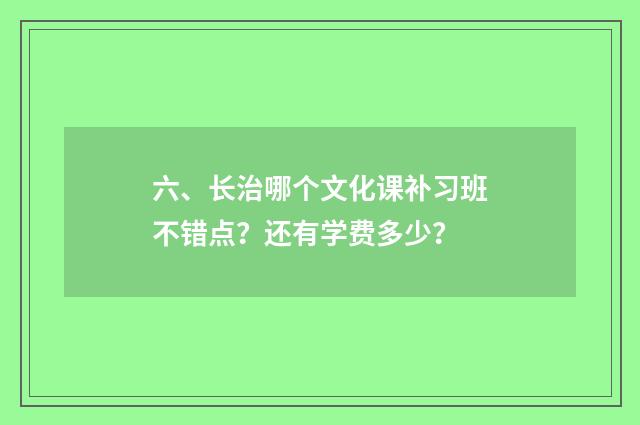 六、长治哪个文化课补习班不错点?还有学费多少?