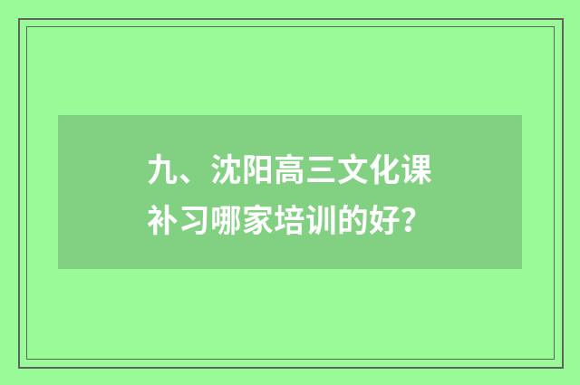 九、沈阳高三文化课补习哪家培训的好?