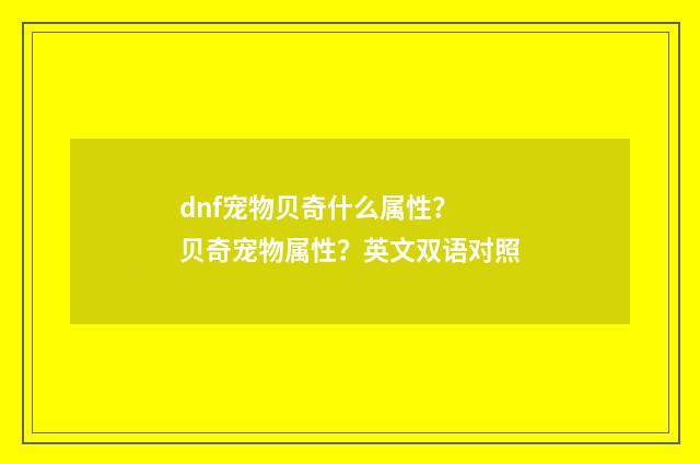dnf宠物贝奇什么属性? 贝奇宠物属性?英文双语对照