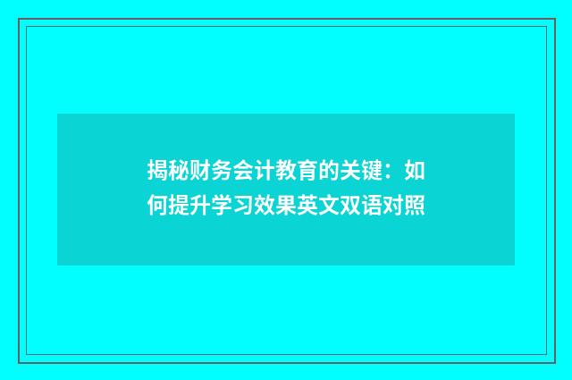 揭秘财务会计教育的关键:如何提升学习效果英文双语对照