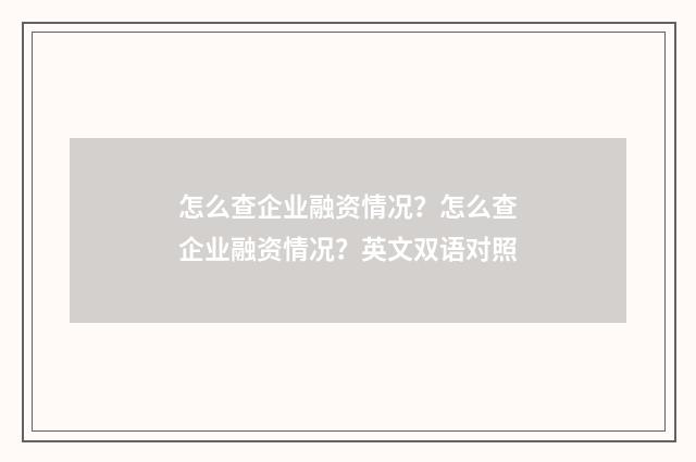 怎么查企业融资情况？怎么查企业融资情况？英文双语对照