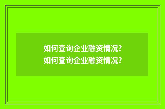 如何查询企业融资情况？如何查询企业融资情况？