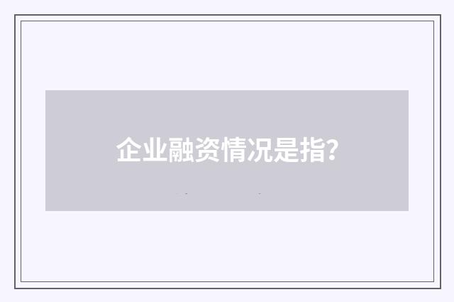企业融资情况是指?