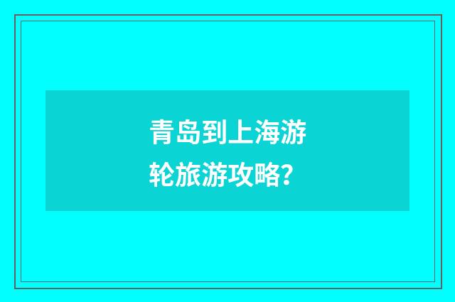 青岛到上海游轮旅游攻略？