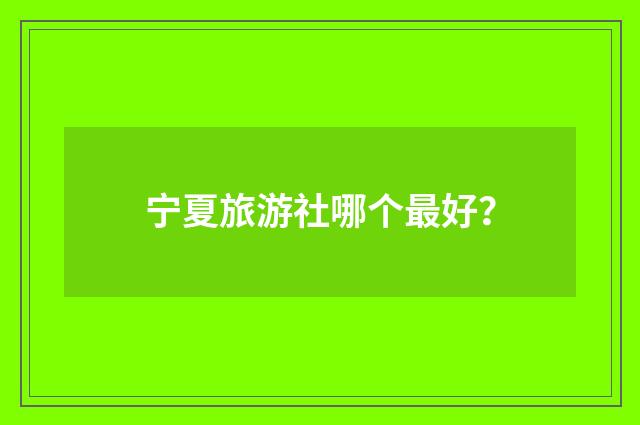 宁夏旅游社哪个最好？