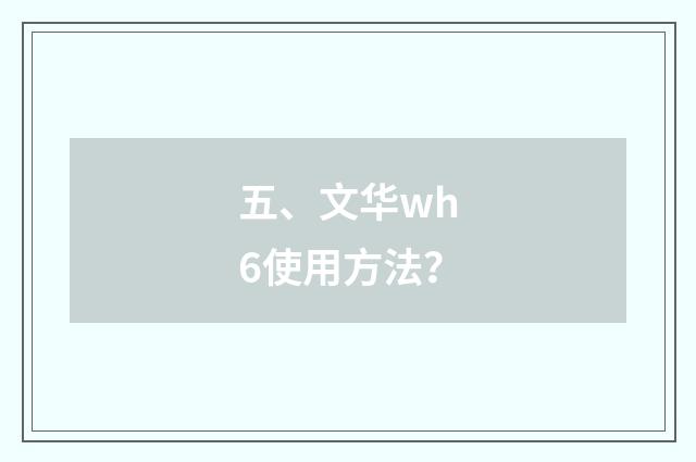 五、文华wh6使用方法?