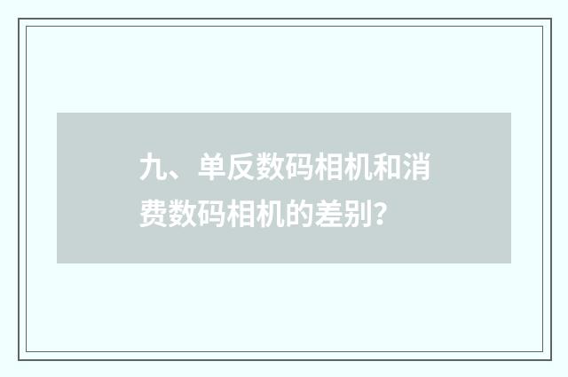 九、单反数码相机和消费数码相机的差别？